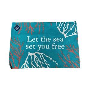Let the Sea Set You Free Dhurrie Heavyweight Cotton Mat, Teal Coral 36x24, New